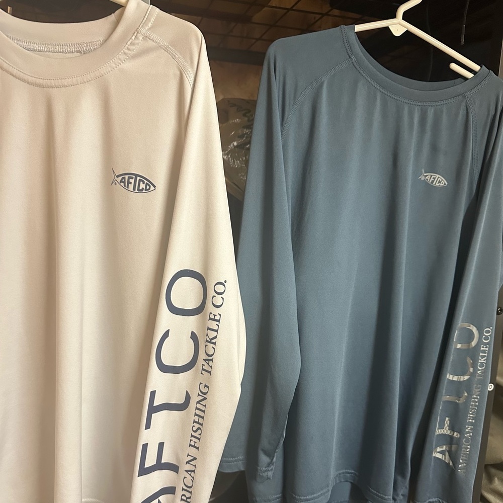 AFTCO Men's Long Sleeve Shirts - White and Blue